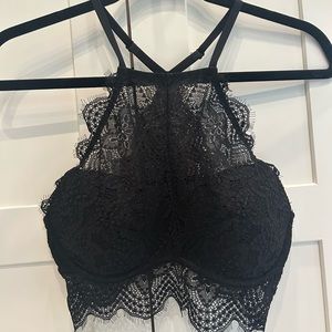 PINK Black High Neck Push Up Bralette Medium